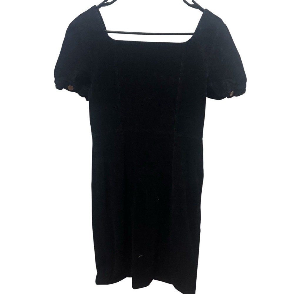 Böhme black corduroy front button-down puff shoulder midi dress Size Medium - Picture 3 of 5